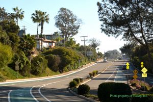 Del Mar real estate, looking up Coast Highway towards 15th Street and Stratford Court